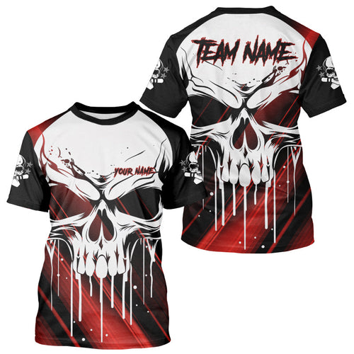 Custom Red Skull Bowling Jerseys For Men Bowling Team Name T-Shirts Halloween Outfits IPHW5319