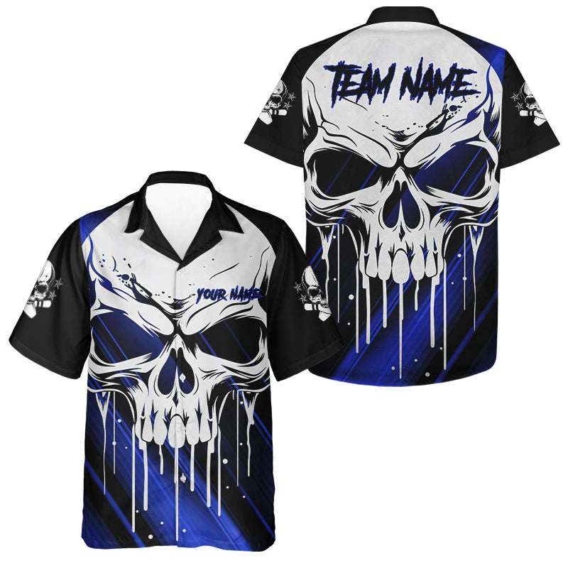 Custom Blue Skull Bowling Hawaiian Shirt For Men And Women, Halloween Bowlers Jerseys IPHW5321