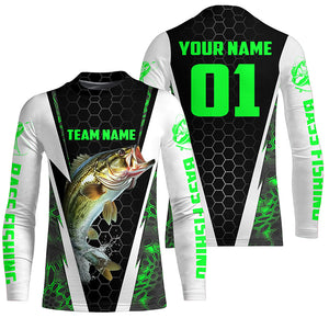 Personalized Bass Fishing Sport Jerseys, Bass Fishing Long Sleeve Tournament Shirts | Green Camo IPHW4575