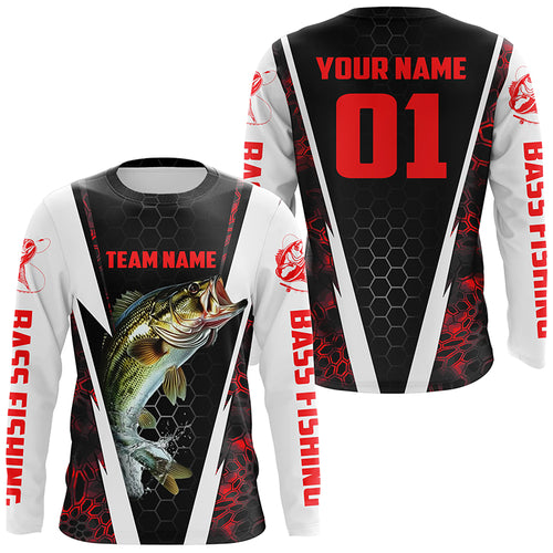 Personalized Bass Fishing Sport Jerseys, Bass Fishing Long Sleeve Tournament Shirts | Red Camo IPHW4576
