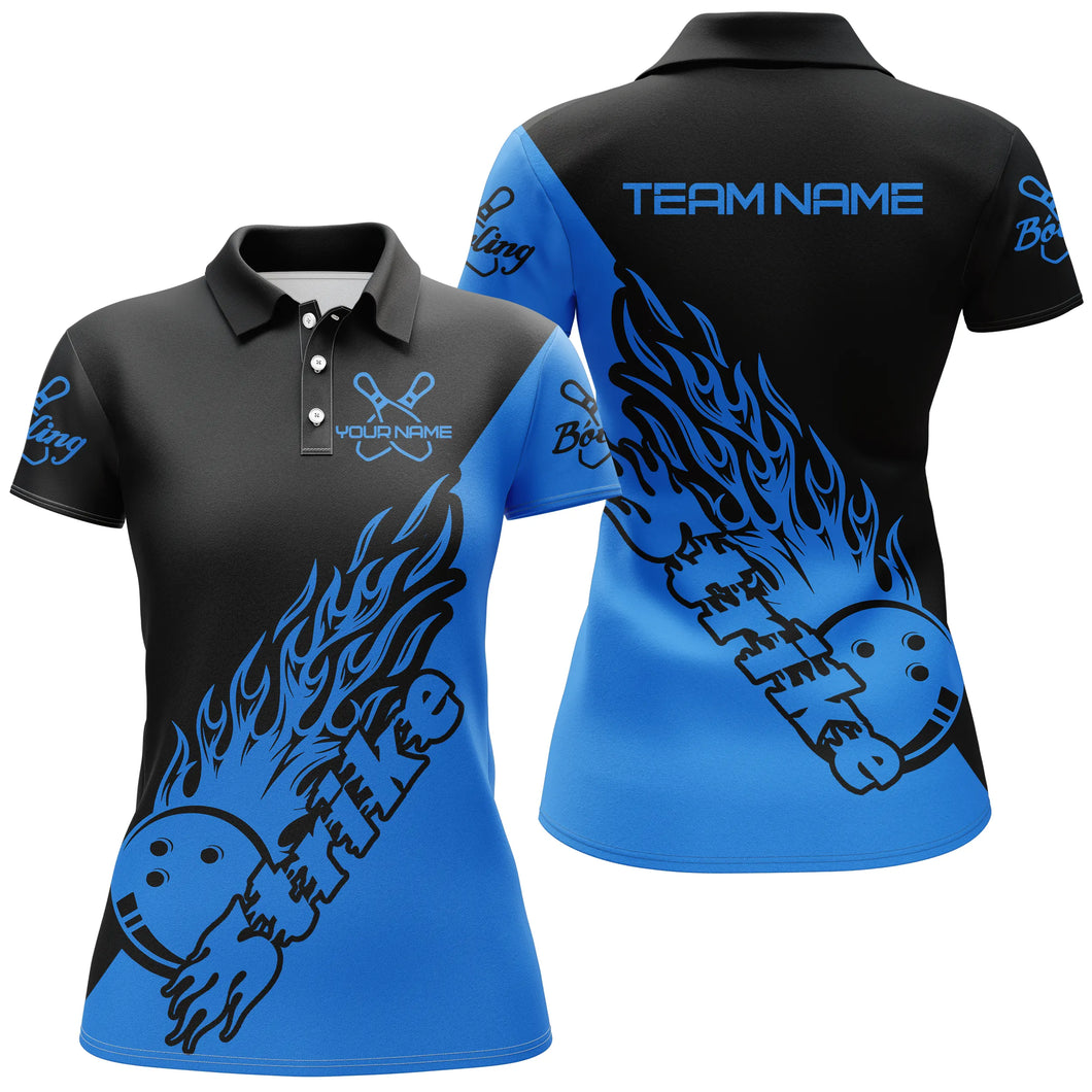 Custom Bowling Shirts For Women, Bowling Team Shirts Bowling Strike | Black And Blue IPHW5167