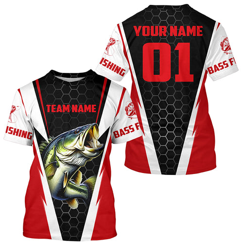 Personalized Bass Fishing Sport Jerseys, Bass Fishing Long Sleeve Tournament Shirts |Red IPHW3742
