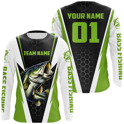 Personalized Bass Fishing Sport Jerseys, Bass Fishing Long Sleeve Tournament Shirts |Green IPHW3743