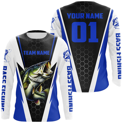 Personalized Bass Fishing Sport Jerseys, Bass Fishing Long Sleeve Tournament Shirts |Blue IPHW3744