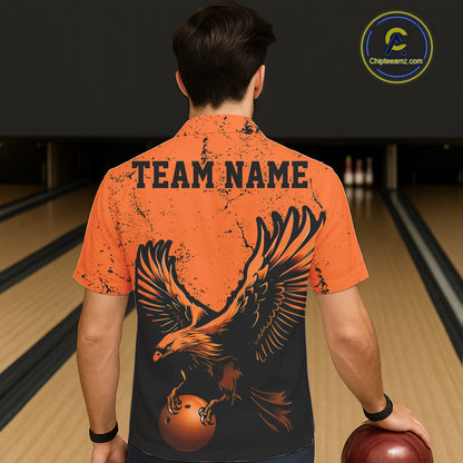 Custom Orange Eagle Men Bowling Hawaiian Shirts Grunge Vintage Bowling Team Jerseys Bowlers Outfits IPHW5343
