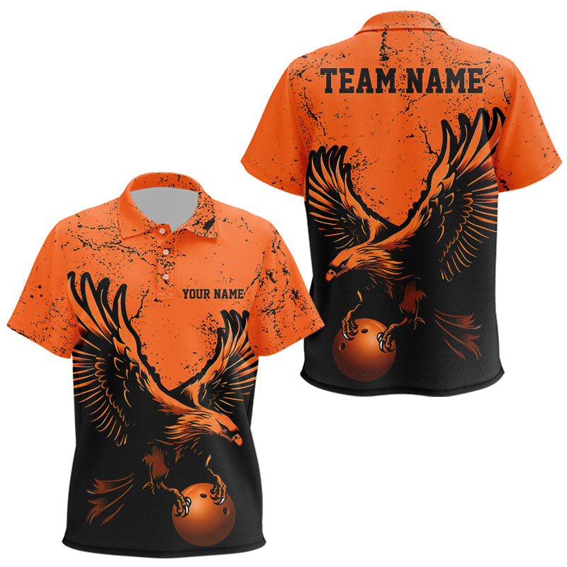 Custom Orange Eagle Kid Bowling Polo Shirts Grunge Vintage Bowling Team Jerseys Bowlers Outfits IPHW5343