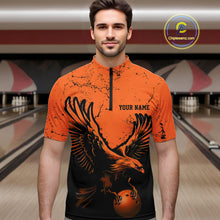 Load image into Gallery viewer, Custom Orange Eagle Men Bowling Quarter Zip Shirts Grunge Vintage Bowling Team Jerseys Outfits IPHW5343