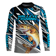 Load image into Gallery viewer, Custom Walleye Fishing Camo Long Sleeve Tournament Fishing Shirts, Walleye Fishing Jerseys | Blue IPHW5962