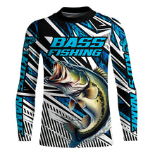 Load image into Gallery viewer, Custom Bass Fishing Camo Long Sleeve Tournament Fishing Shirts, Bass Fishing Jerseys | Blue IPHW5963