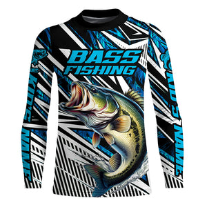 Custom Bass Fishing Camo Long Sleeve Tournament Fishing Shirts, Bass Fishing Jerseys | Blue IPHW5963