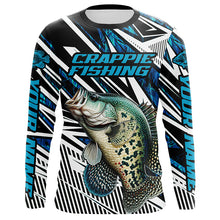 Load image into Gallery viewer, Custom Crappie Fishing Camo Long Sleeve Tournament Fishing Shirts, Crappie Fishing Jerseys | Blue IPHW5964