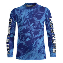 Load image into Gallery viewer, Water Pattern Camo Custom Long Sleeve Performance Fishing Shirts, Blue Camo Fishing Jerseys IPHW5973
