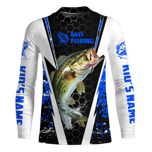 Personalized Bass Fishing Sport Jerseys, Bass Fishing Long Sleeve Tournament Shirts | Blue Camo IPHW4404