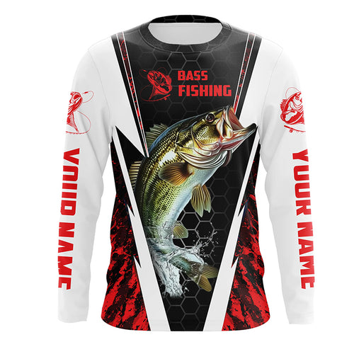 Personalized Bass Fishing Sport Jerseys, Bass Fishing Long Sleeve Tournament Shirts | Red Camo IPHW4405