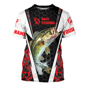 Personalized Bass Fishing Sport Jerseys, Bass Fishing Long Sleeve Tournament Shirts | Red Camo IPHW4407