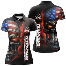 Load image into Gallery viewer, Flame Skull American Flag Custom Women&#39;s Team Bowling Shirts, Patriotic Bowling Jerseys IPHW5176