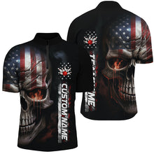 Load image into Gallery viewer, Flame Skull American Flag Custom Team Bowling Shirts For Men, Patriotic Bowling Shirt Jerseys IPHW5178