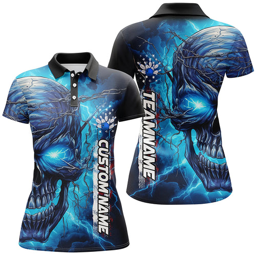 Blue Thunder Lightning Custom Bowling Team Shirts For Women, Personalized Bowling Jerseys IPHW5188
