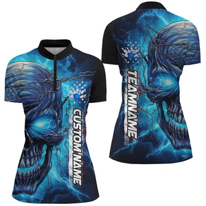Blue Thunder Lightning Custom Bowling Team Shirts For Women, Personalized Bowling Jerseys IPHW5188