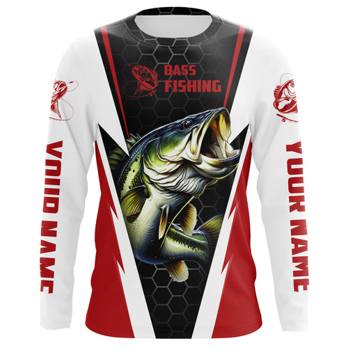 Personalized Bass Fishing jerseys, Bass Fishing Long Sleeve Fishing tournament shirts | red IPHW3400