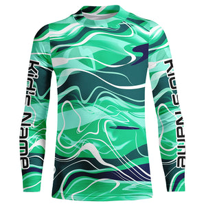 Green Water Waves Camo Custom Long Sleeve Performance Fishing Shirts For Men Women, Fishing Jerseys IPHW5865