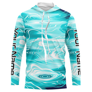 Blue Water Camo Custom Long Sleeve Performance Fishing Shirts, Sun Protection Fishing Jerseys IPHW5872