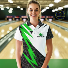 Load image into Gallery viewer, Black and White Bowling Polo, Quarter Zip Shirt for Women Custom Lightning Team bowling jersey | Green NQS9838