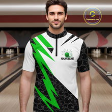Load image into Gallery viewer, Black and White Bowling Polo, Quarter Zip Shirt for Men Custom Lightning Team bowling jerseys | Green NQS9838