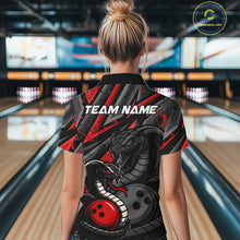 Load image into Gallery viewer, Custom Grunge Black And Red Cobra Snake Bowling Women Quarter-Zip Shirts With Team Name IPHW9027