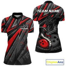 Load image into Gallery viewer, Custom Grunge Black And Red Cobra Snake Bowling Women Quarter-Zip Shirts With Team Name IPHW9027