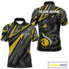 Load image into Gallery viewer, Custom Grunge Black And Yellow Cobra Snake Bowling Men Polo Shirts With Team Name IPHW9028