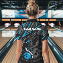 Load image into Gallery viewer, Custom Grunge Black And Blue Cobra Snake Bowling Women Polo Shirts With Team Name IPHW9029
