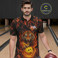 Load image into Gallery viewer, Custom Fire Flame Tiger Bowling Team Polo Shirts For Men, Tournament Bowling Outfit IPHW9037
