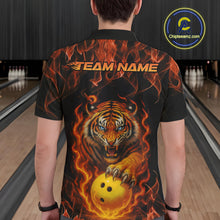 Load image into Gallery viewer, Custom Fire Flame Tiger Bowling Team Polo Shirts For Men, Tournament Bowling Outfit IPHW9037