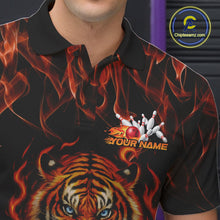Load image into Gallery viewer, Custom Fire Flame Tiger Bowling Team Polo Shirts For Men, Tournament Bowling Outfit IPHW9037