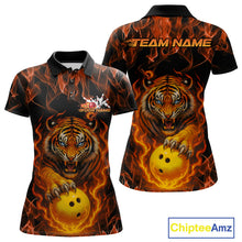Load image into Gallery viewer, Custom Fire Flame Tiger Bowling Team Polo Shirts For Women, Tournament Bowling Outfit IPHW9037