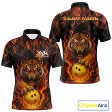 Load image into Gallery viewer, Custom Fire Flame Tiger Bowling Team Polo Shirts For Men, Tournament Bowling Outfit IPHW9037