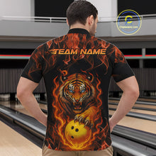 Load image into Gallery viewer, Custom Fire Flame Tiger Bowling Team Quarter-Zip Shirts For Men, Tournament Bowling Outfit IPHW9037