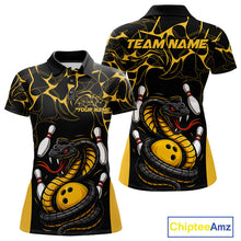 Load image into Gallery viewer, Custom Black And Yellow Cobra Snake Bowling Jerseys, Bowling Team Women Polo Shirts IPHW9038
