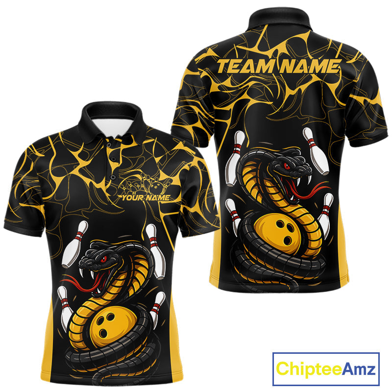 Custom Black And Yellow Cobra Snake Bowling Jerseys, Bowling Team Men Polo Shirts IPHW9038