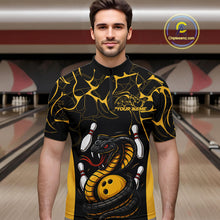 Load image into Gallery viewer, Custom Black And Yellow Cobra Snake Bowling Jerseys, Bowling Team Men Quarter-Zip Shirts IPHW9038