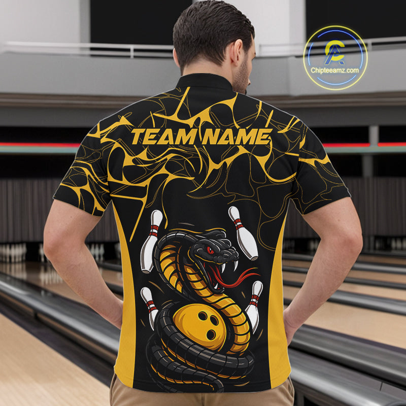 Custom Black And Yellow Cobra Snake Bowling Jerseys, Bowling Team Men Quarter-Zip Shirts IPHW9038
