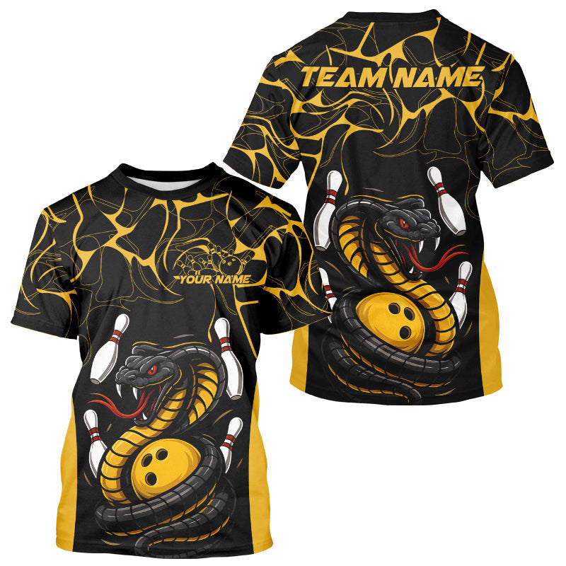 Custom Black And Yellow Cobra Snake Bowling Jerseys, Bowling Team Men T-Shirts IPHW9038