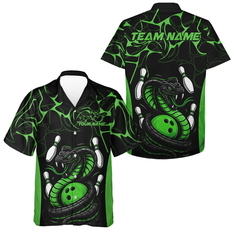 Custom Black And Green Cobra Snake Bowling Jerseys, Bowling Team Men Hawaiian Shirts IPHW9039