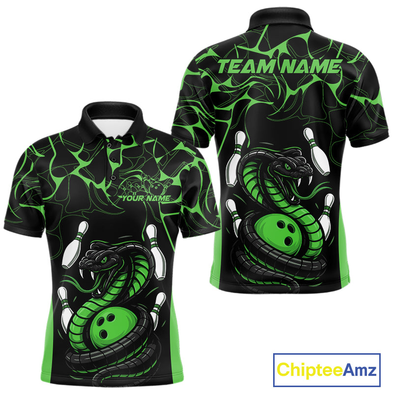 Custom Black And Green Cobra Snake Bowling Jerseys, Bowling Team Men Polo Shirts IPHW9039
