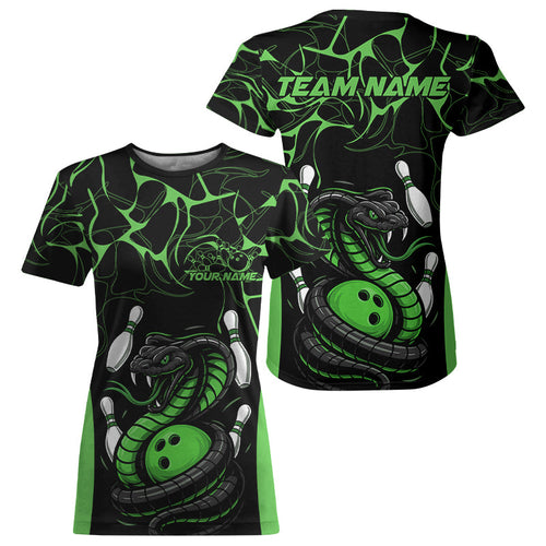 Custom Black And Green Cobra Snake Bowling Jerseys, Bowling Team Women T-Shirts IPHW9039
