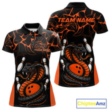 Load image into Gallery viewer, Custom Black And Orange Cobra Snake Bowling Jerseys, Bowling Team Women Polo Shirts IPHW9040