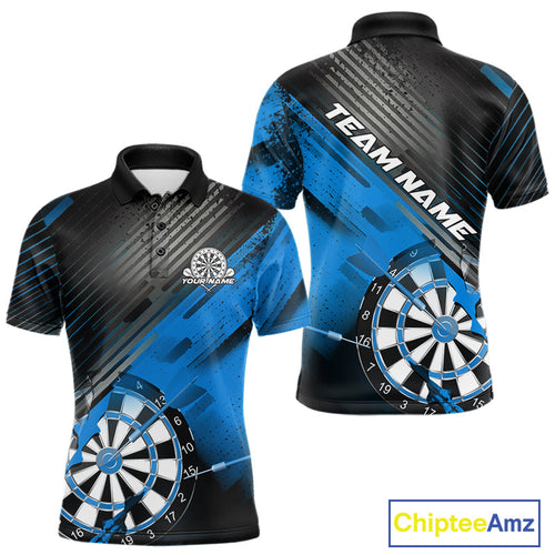 Custom Grunge Blue Dartboard Dart Team Polo Shirts For Men, Dart Players Jerseys IPHW9975