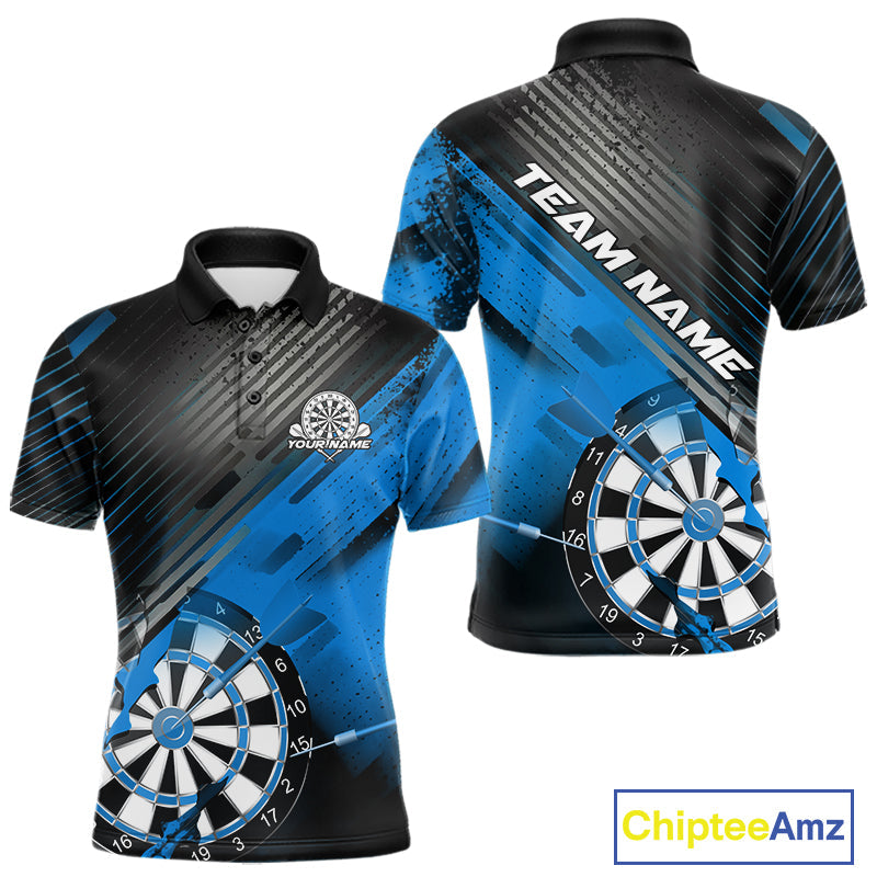 Custom Grunge Blue Dartboard Dart Team Polo Shirts For Men, Dart Players Jerseys IPHW9975