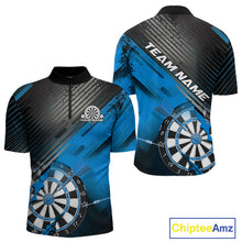 Load image into Gallery viewer, Custom Grunge Blue Dartboard Dart Team Quarter-Zip Shirts For Men, Dart Players Jerseys IPHW9975